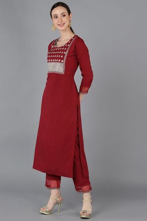 Red Poly Silk Yoke Design Kurti Set