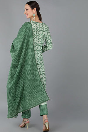Green Cotton Gotta Patti Straight Suit Set