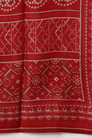 Red Silk Blend Bandhani Print Embroidered Straight Suit Set