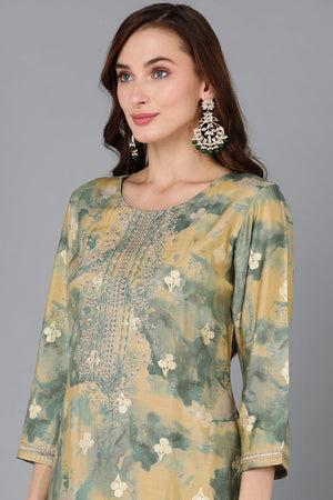 Yellow Silk Blend Straight Kurti Palazzo With Dupatta