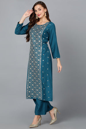 Teal Silk Blend Blue Festive Wear Suit Set