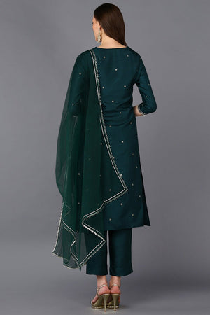 Green Silk Blend Rogan Work Straight Suit Set