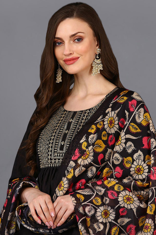 Black Silk Blend Solid Straight Suit Set