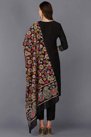 Black Silk Blend Solid Straight Suit Set