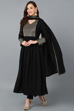 Black Georgette Sequined Flared Suit Set