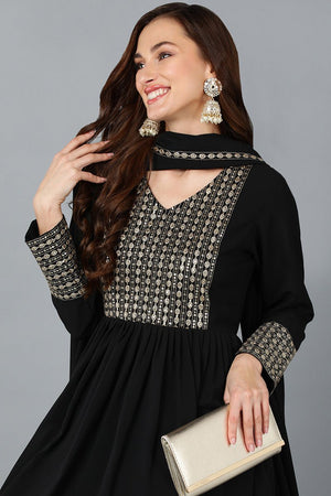 Black Georgette Sequined Flared Suit Set