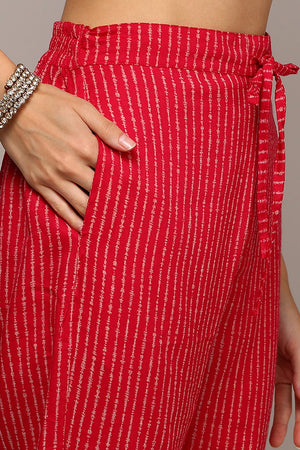 Pink Silk Blend Printed Straight Suit Set