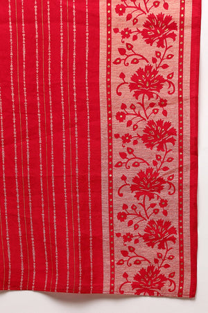 Pink Silk Blend Printed Straight Suit Set