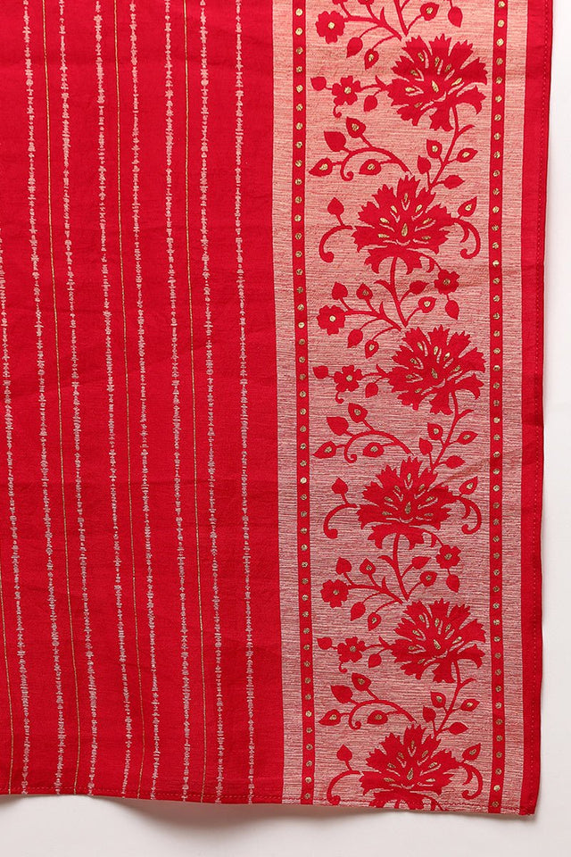 Pink Silk Blend Printed Straight Suit Set