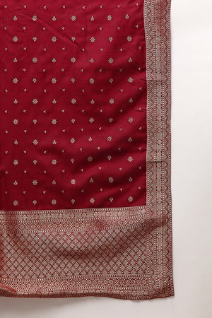 Red Poly Chanderi Woven Design Straight Suit Set