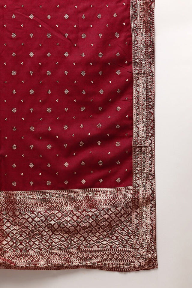 Red Poly Chanderi Woven Design Straight Suit Set