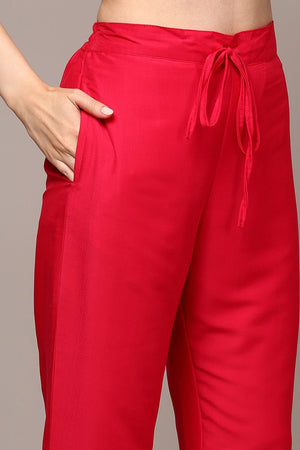 Pink Silk Blend Yoke Design Straight Suit Set (N2ZPKSKD1992-S)