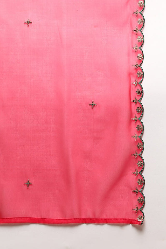 Pink Silk Blend Yoke Design Straight Suit Set (N2ZPKSKD1992-S)
