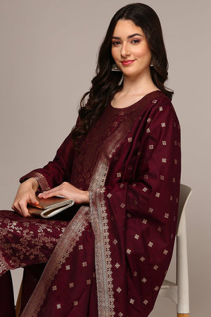 Maroon Poly Chanderi Woven Design Straight Suit Set (N2ZPKSKD1976-S)