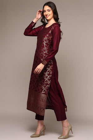 Maroon Poly Chanderi Woven Design Straight Suit Set (N2ZPKSKD1976-S)