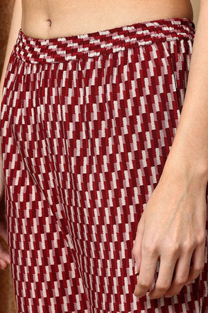 Maroon Cotton Printed Ethnic Motifs Yoke Design Suit Set