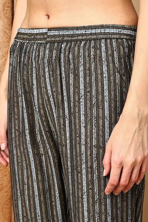 Grey Cotton Ethnic Motifs Printed Straight Suit Set