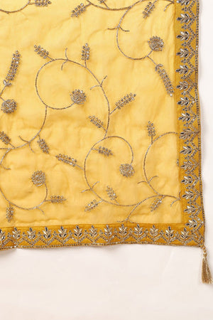 Yellow Silk Blend Embroidered Anarkali Style Suit Set