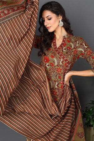 Brown Cotton Ethnic Motifs Printed Suit Set