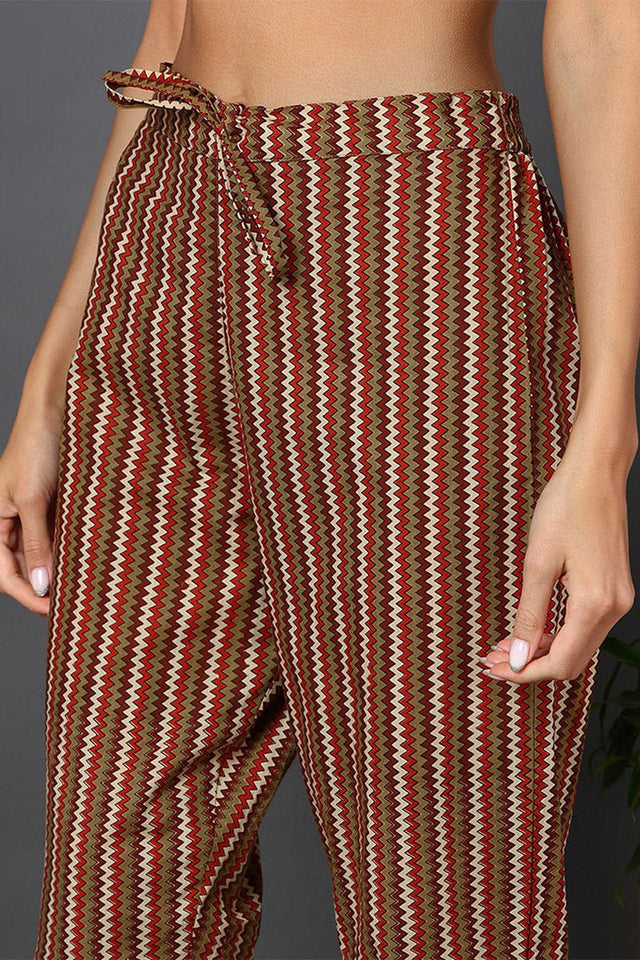 Brown Cotton Ethnic Motifs Printed Suit Set