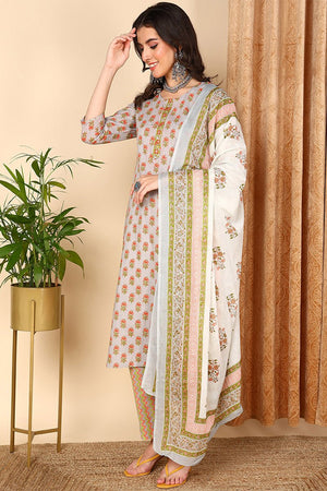 Grey Cotton Ethnic Motifs Printed Straight Suit Set (N2ZVKSKD2006-S)