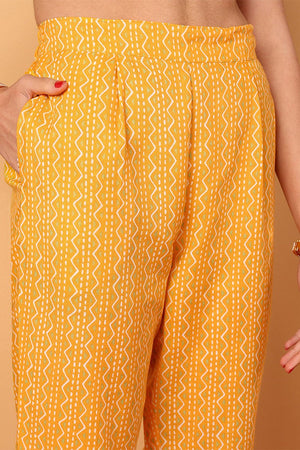 Yellow Poly Cotton Bandhani Printed Straight Suit Set (N2ZVKSKD2093-S)