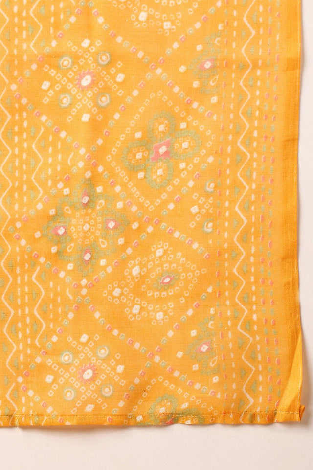 Yellow Poly Cotton Bandhani Printed Straight Suit Set (N2ZVKSKD2093-S)