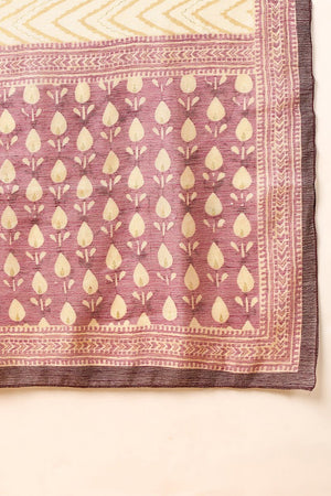 Mauve Silk Blend Ethnic Motifs Printed Straight Suit Set