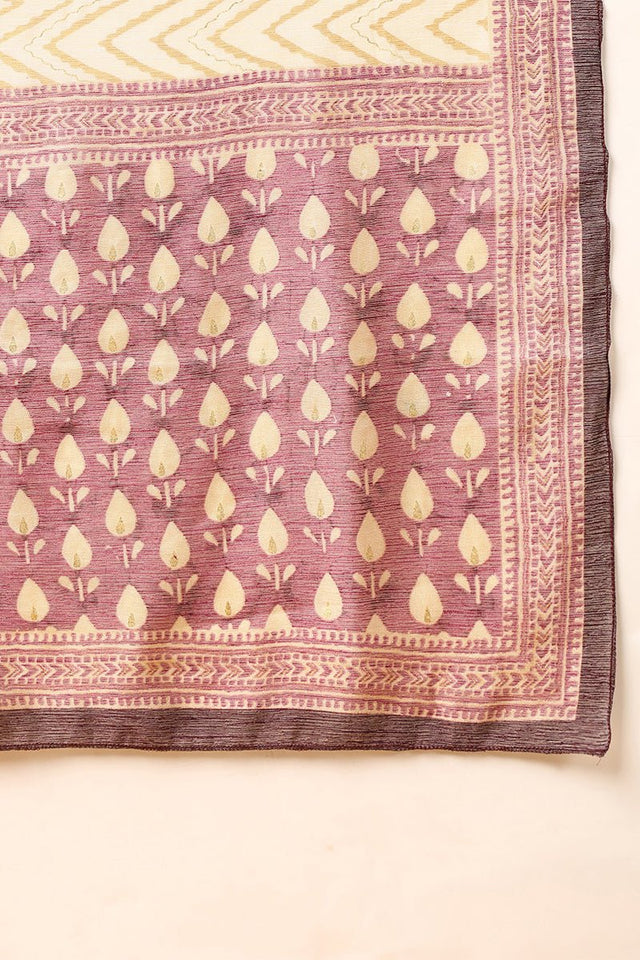 Mauve Silk Blend Ethnic Motifs Printed Straight Suit Set