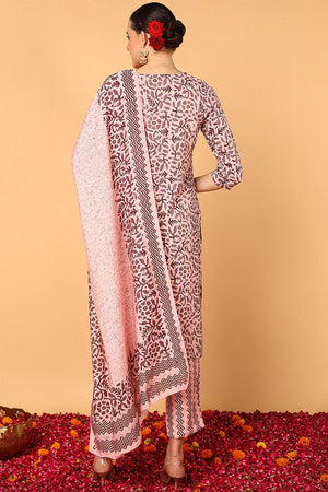 Pink Silk Blend Floral Printed Straight Style Suit Set