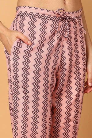 Pink Silk Blend Floral Printed Straight Style Suit Set