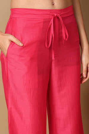 Pink Silk Blend Solid Embroidered Flared Anarkali Suit Set