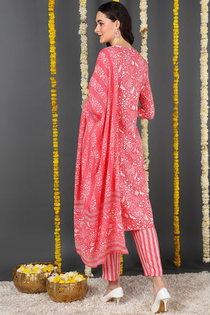 Pink Rayon Blend Floral Printed Straight Cut Suit Set