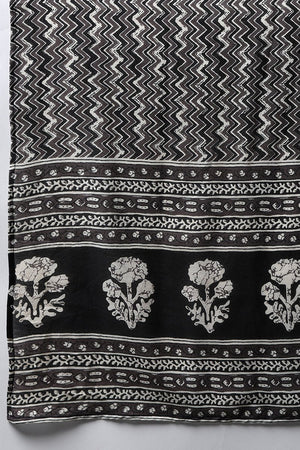 Black Rayon Blend Geometric Printed Straight Cut Suit Set