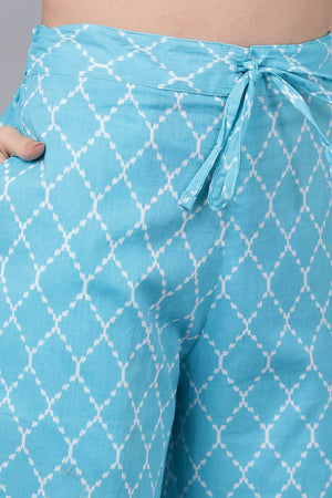 Lime Green Printed Rayon Blend Kurti Palazzo With Dupatta