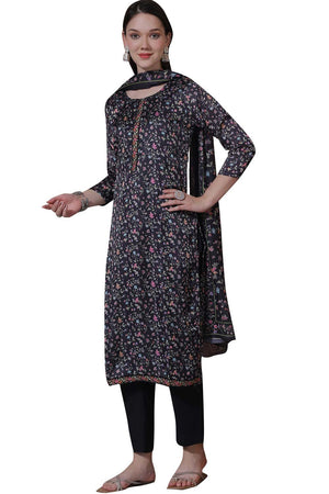 Black Satin Digital Printed Dress Material (SL-4254)
