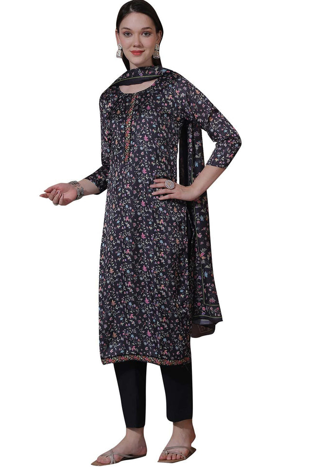 Black Satin Digital Printed Dress Material (SL-4254)