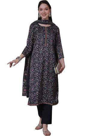 Black Satin Digital Printed Dress Material (SL-4254)