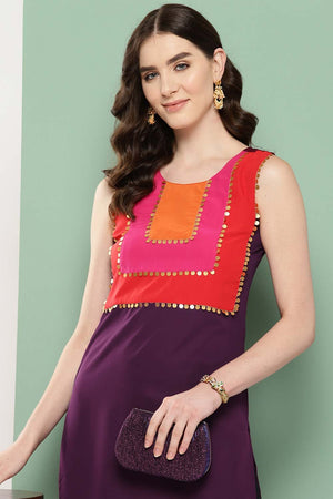 Women's Burgundy Crepe Solid Kurti