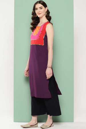 Women's Burgundy Crepe Solid Kurti