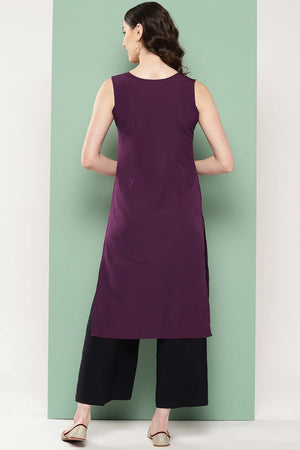 Women's Burgundy Crepe Solid Kurti