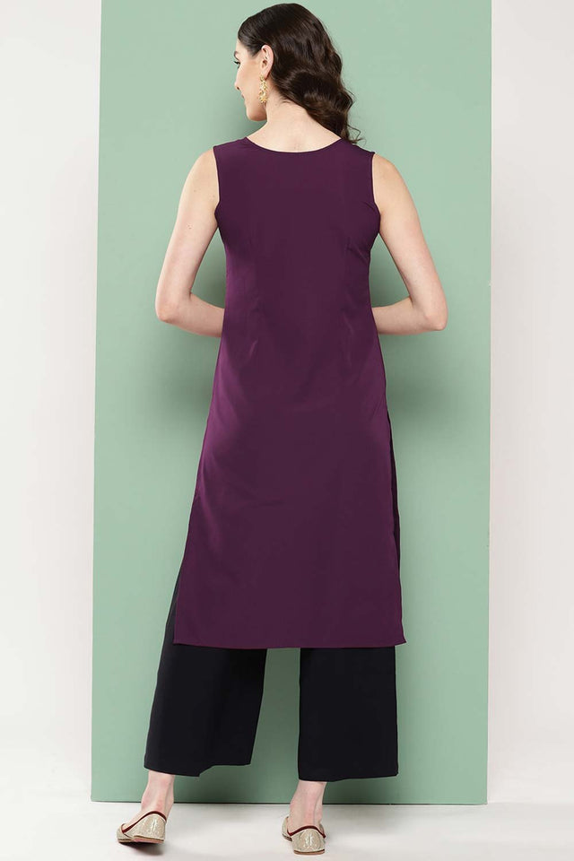 Women's Burgundy Crepe Solid Kurti