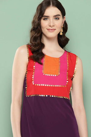 Women's Burgundy Crepe Solid Kurti