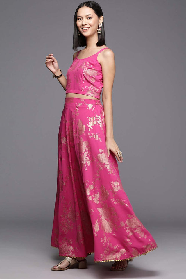 Women's Pink Crepe Printed Co-Ord Set