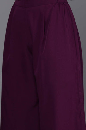 Women's Burgundy Poly Crepe Solid Kurti Set With Dupatta