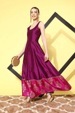 Women's Purple Poly Silk Printed Dress