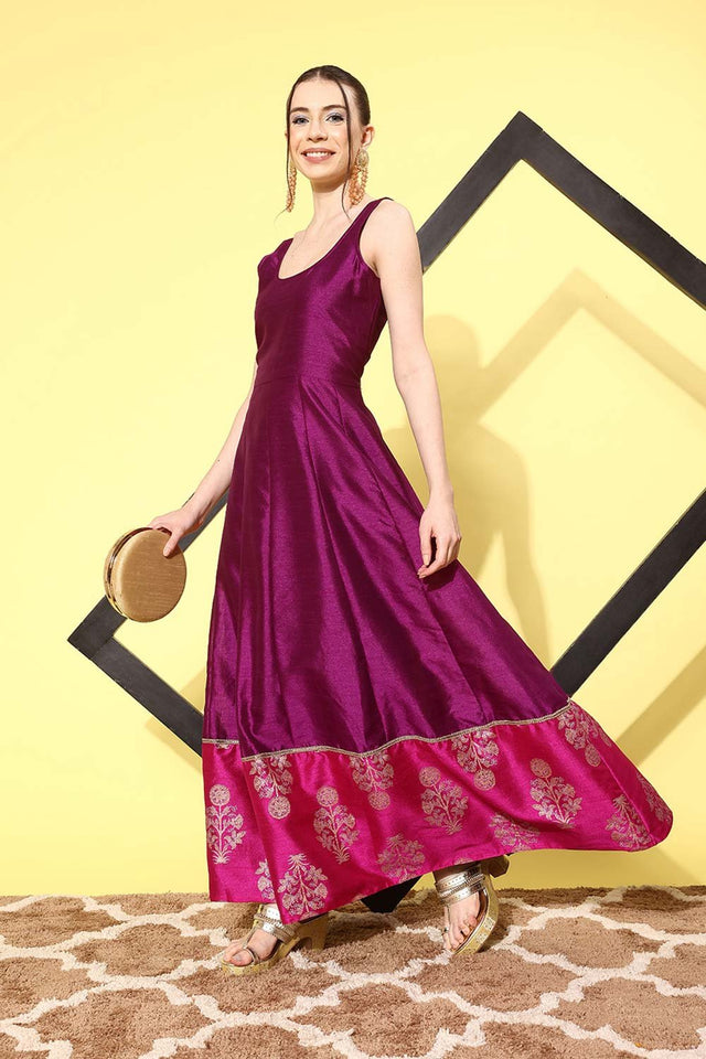 Women's Purple Poly Silk Printed Dress