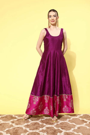 Women's Purple Poly Silk Printed Dress