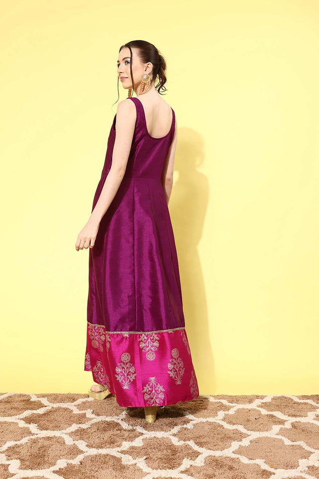 Women's Purple Poly Silk Printed Dress
