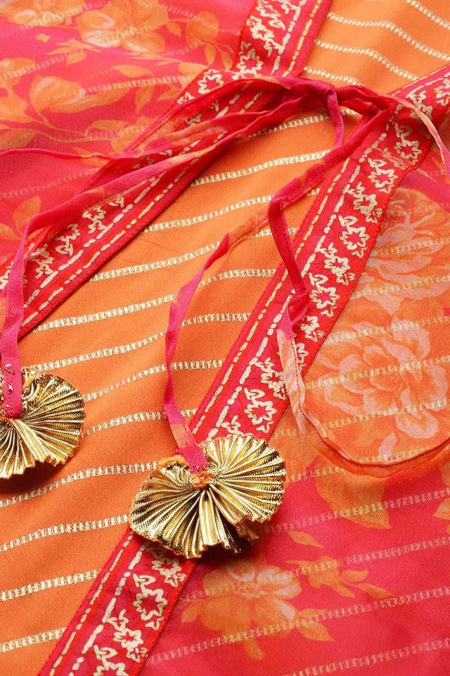 Women's Orange Crepe Printed Dress